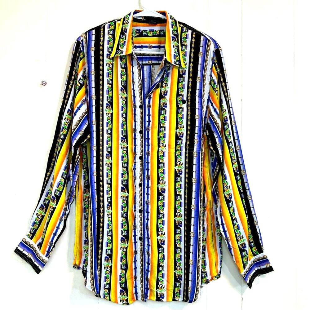 SUSAN GAIL Top Size M Yellow Long Sleeve Button Down Rayon Shirt Top